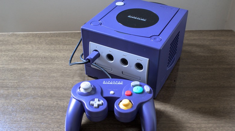 blue gamecube with controller