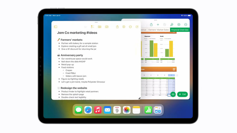 iPad showing two apps with three dots at the top
