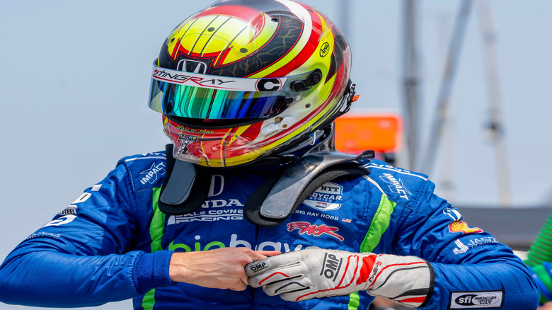 IndyCar driver wearing a helmet