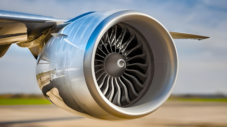 close-up of jet engine nacelle with a strake on the side