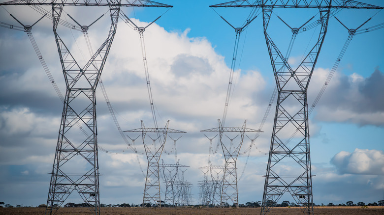 Power lines with spacer dampers.