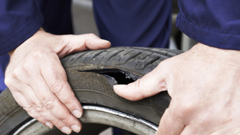 Tire suffering from blowout