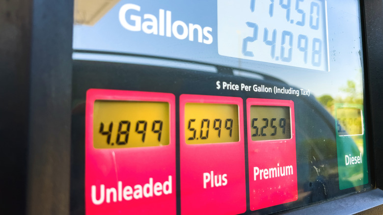 Close up of price displays at a gas pump.