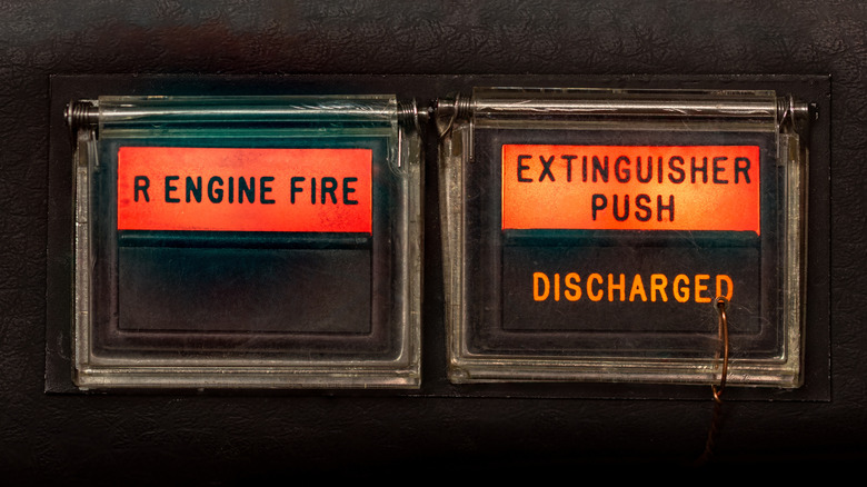 Airplane fire warning and extinguisher controls.