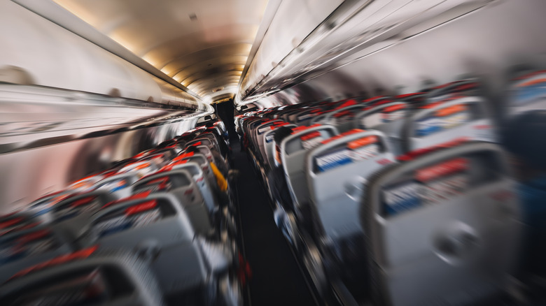 The shaking cabin of an plane during turbulence
