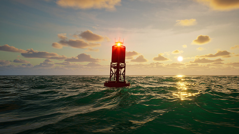 Buoy on the water at sunset.