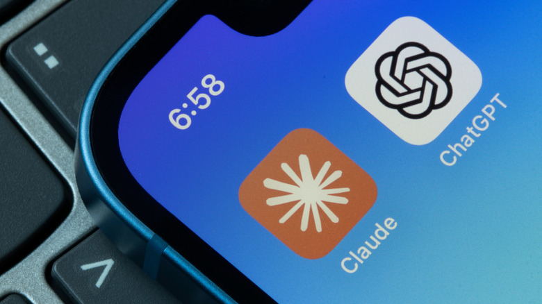 Anthropic and OpenAI's applications, Claude and ChatGPT, sit side by side on a phone sceen.