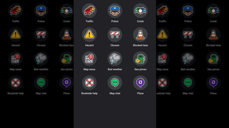 Report icons as found on the Waze mobile app.