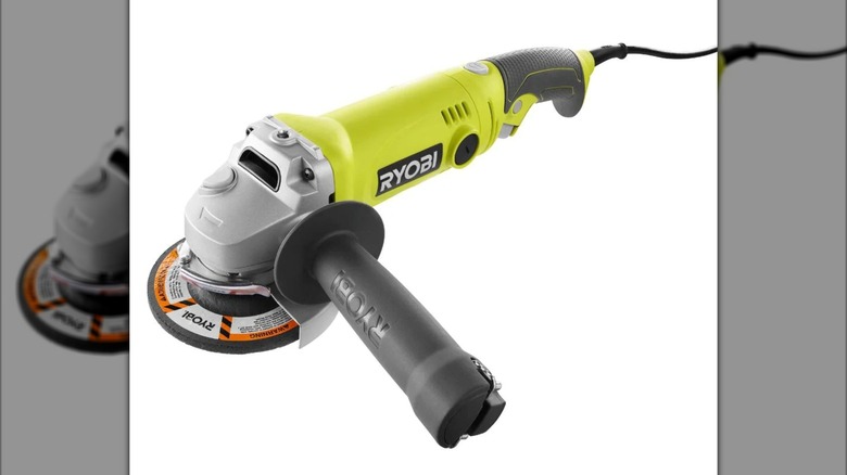 The Ryobi AG454 corded angle grinder.