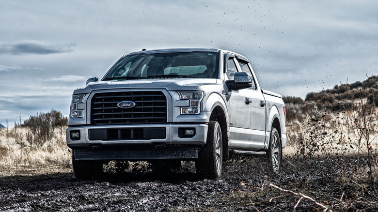 2015-2020 Ford F-150 off-roading, low-angle front shot