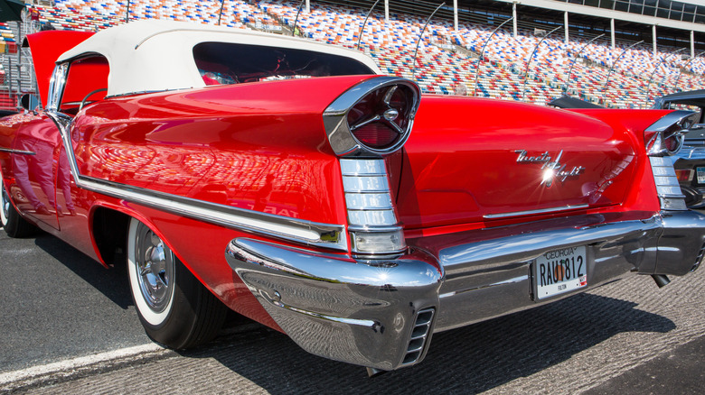 Rear 3/4 view of 1957 Oldsmobile 98 convertible