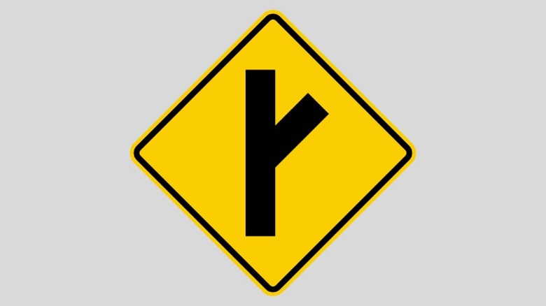 Side road at angle sign, which is used in North and South America