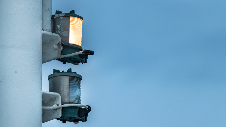 A close up of a navigation light on a ship