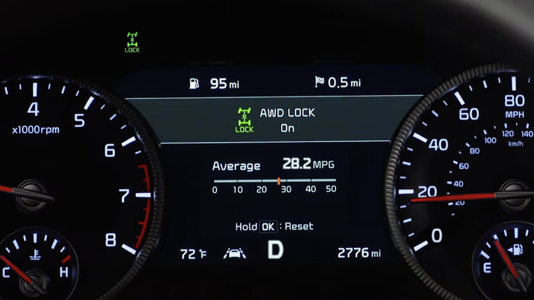 Kia dash with AWD Lock engaged