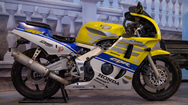 Honda CBR motorbike parked outside