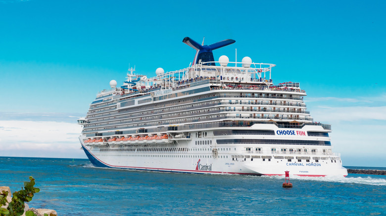 The Carnival Horizon cruise ship on its way out to sea.