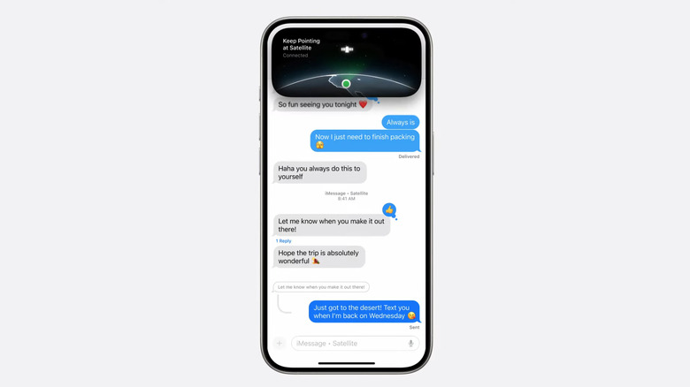 iPhone with iOS 18 shows connected via satellite message