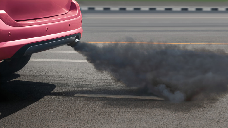 Diesel car emitting fumes