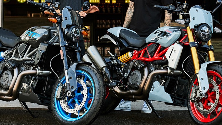 Two Indian Motorcycle FTR models side by side