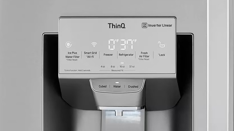 Control panel on an LG refrigerator with Ice Plus button