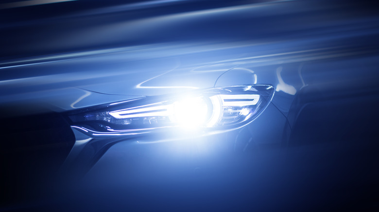 Close up of a modern Mazda headlight