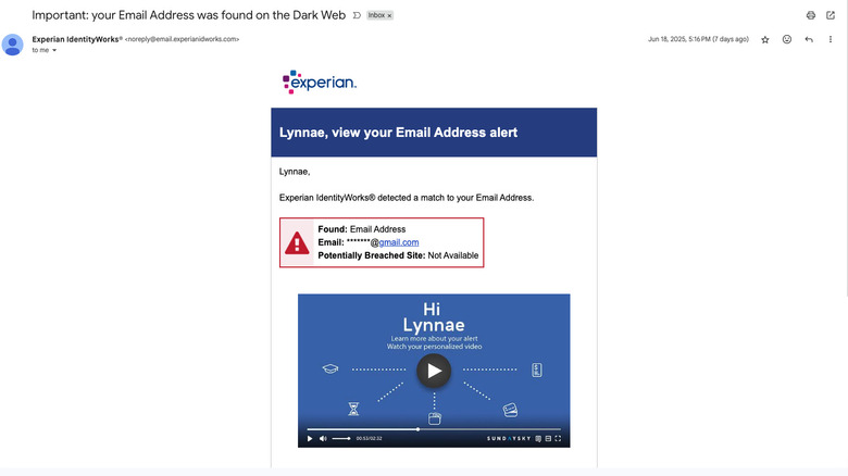 Email address found on the Dark Web alert