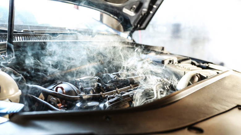 Car engine smoking