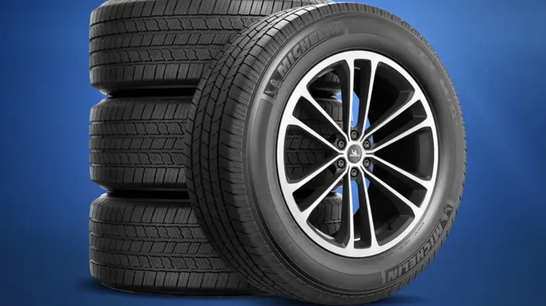 A set of Michelin LTX tires against a blue background