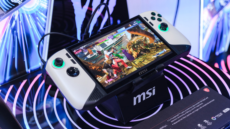 MSI's handheld gaming device -- the MSI Claw -- showcased at an expo.