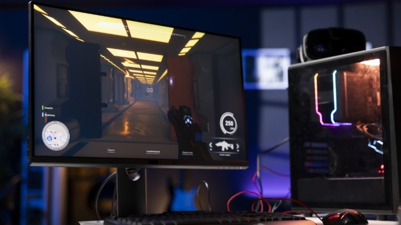 Gaming setup running a video game