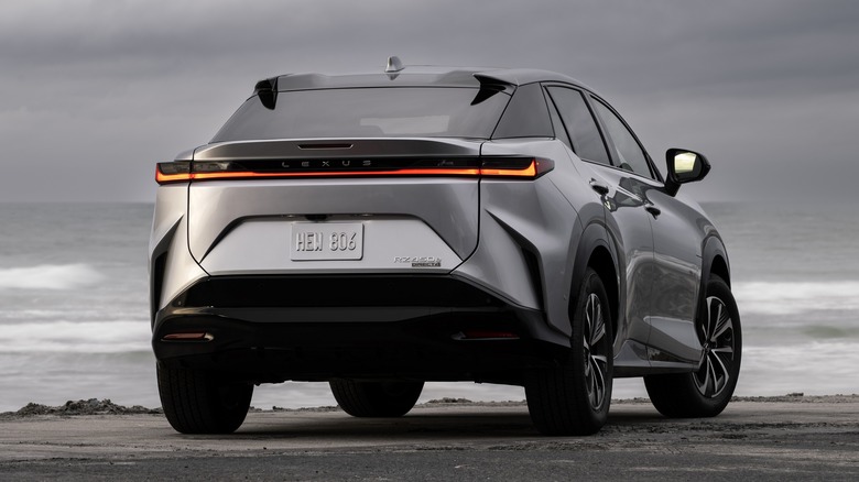 The Premium trim of the Lexus 450e as seen from the rear