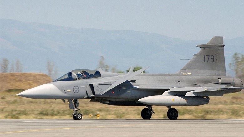 Saab Gripen fighter jet just landed