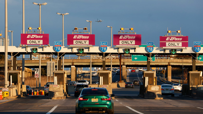 Cars approaching toll plaza