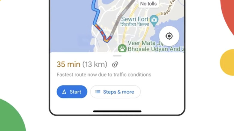 Google Maps with Toll icon (circled '1' )