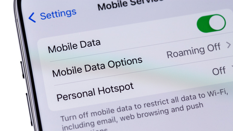 Mobile data settings on an iPhone.