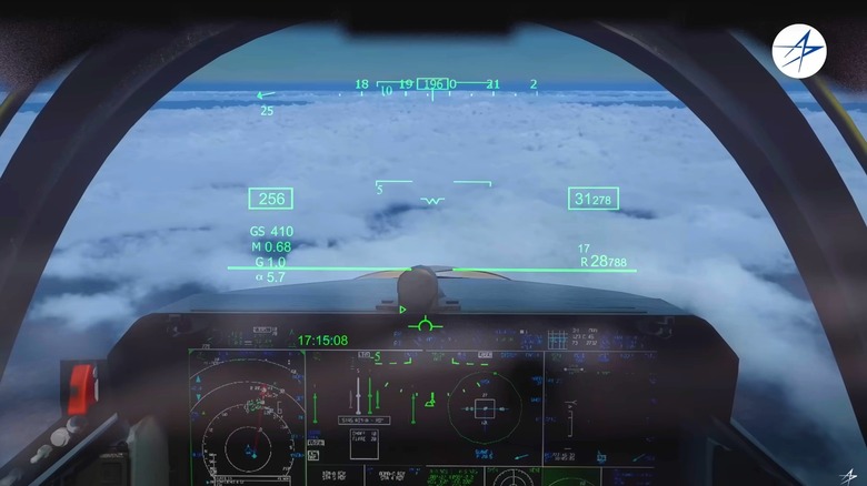 Demonstration render of a F-35 fighter jet's dashboard display in flight