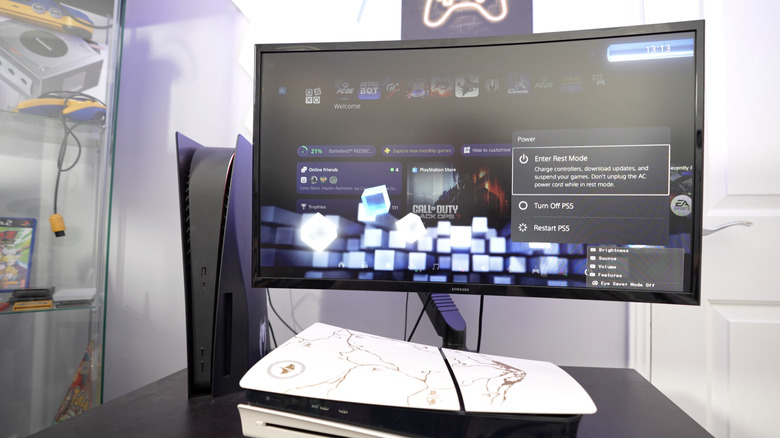 A PlayStation 5 console as it powers down to the Rest Mode