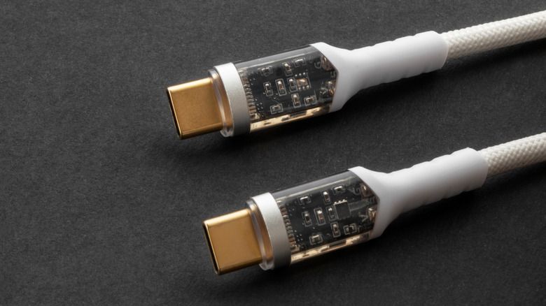 White USB C cable with transparent connector