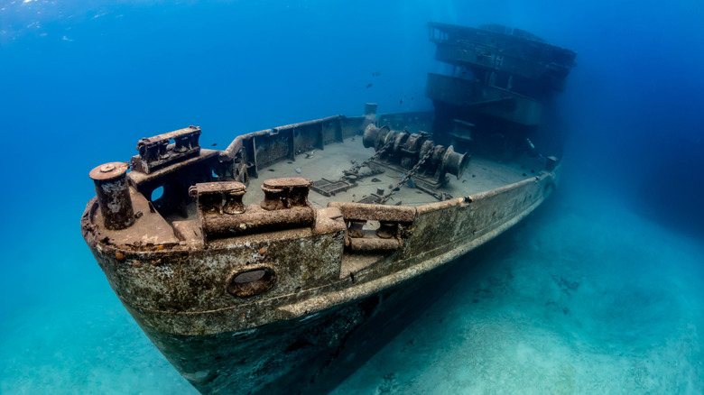 Naval vessel on sea floor as an artificial reef