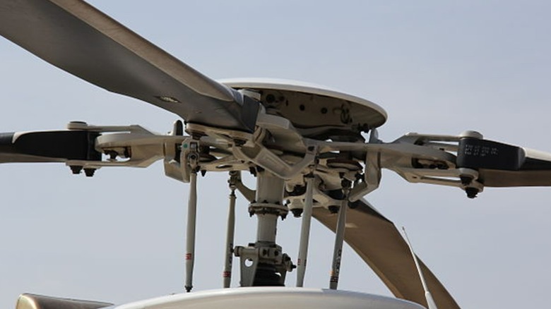 The rotor setup of a helicopter.