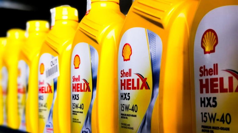 Engine oils on shelf