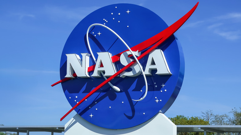 The NASA logo outside.