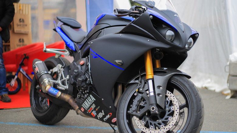 Parked Yamaha YZF-R1 motorcycle