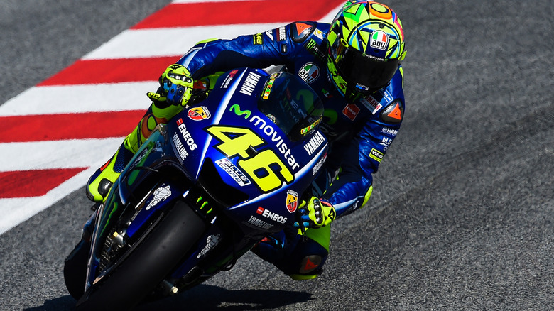 Valentino Rossi from the Movistar Yamaha Moto GP Team during the warm up, Moto GP of Catalunya at the Circuit de Catalunya