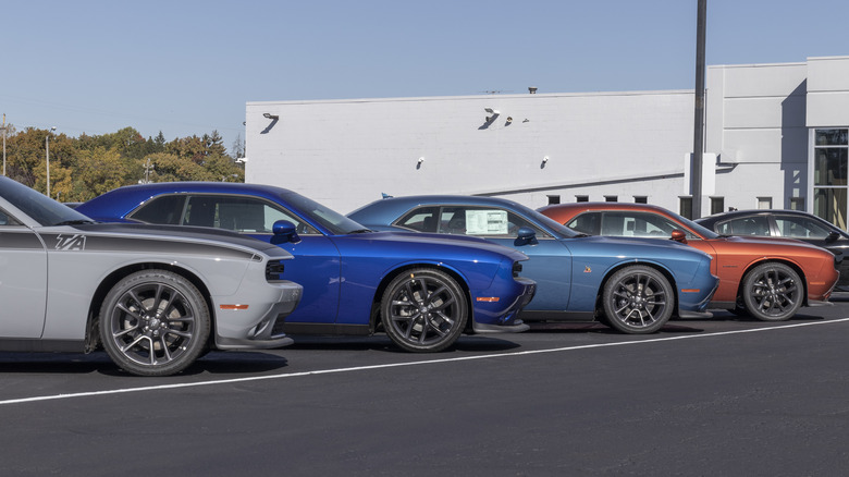 dodge challengers in parking lot