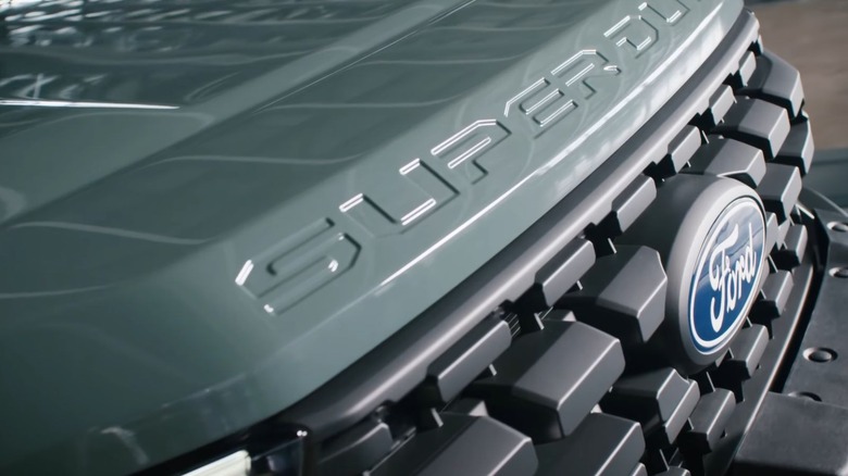 The front grill of a Ford Ranger Super Duty