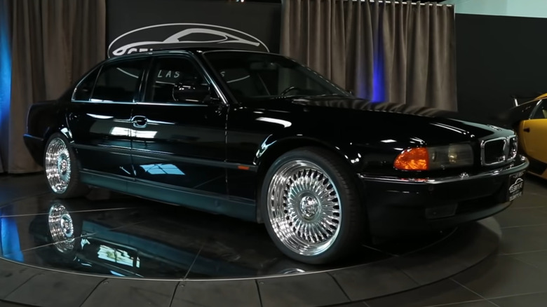 Black BMW 750iL showroom display