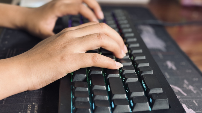 Typing on creamy mehcnical keyboard.