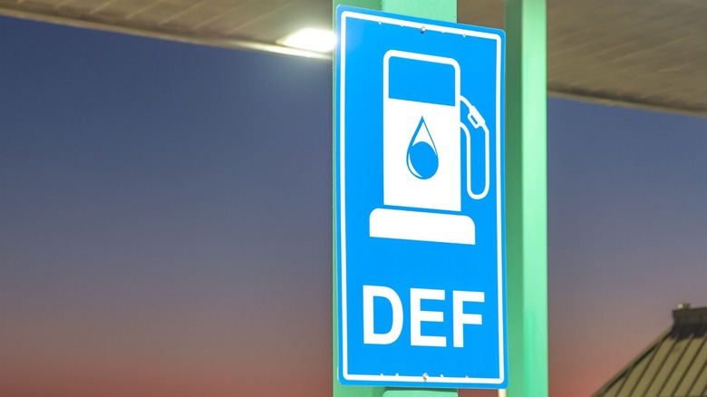 A diesel exhaust fluid (DEF) sign at a truck stop