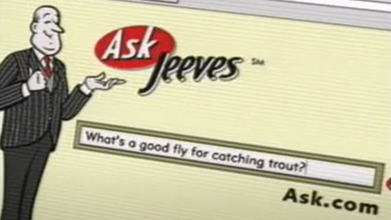 An Ask Jeeves commercial from 1999 shows a user searching to answer a question about fly fishing.